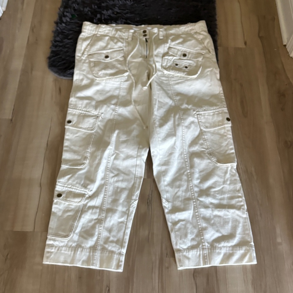 Free People Tahiti Cargo Pants Green Utility Low Rise Tofu Ivory large - Picture 2 of 8